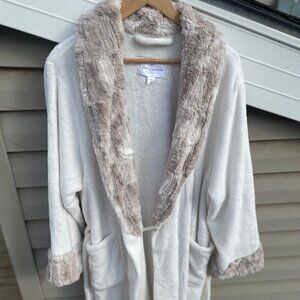 Carole Hochman Faux Fur Trim Cream & Tan Ladies' Spa Robe Size XXL - Like New!